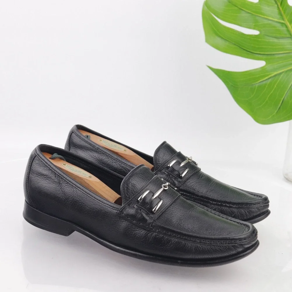 Cole Haan Mens Wyatt Bit Strap Loafers Size 9.5 M Black Leather Moc Dress Shoes